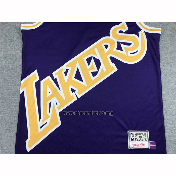 Camiseta Los Angeles Lakers Lebron James NO 23 Mitchell & Ness Big Face Violeta
